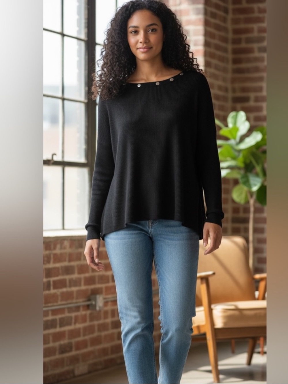 Alfani Black Ribbed Knit Top NWT | Silver Embellished • Ribbed Knit • Size XL